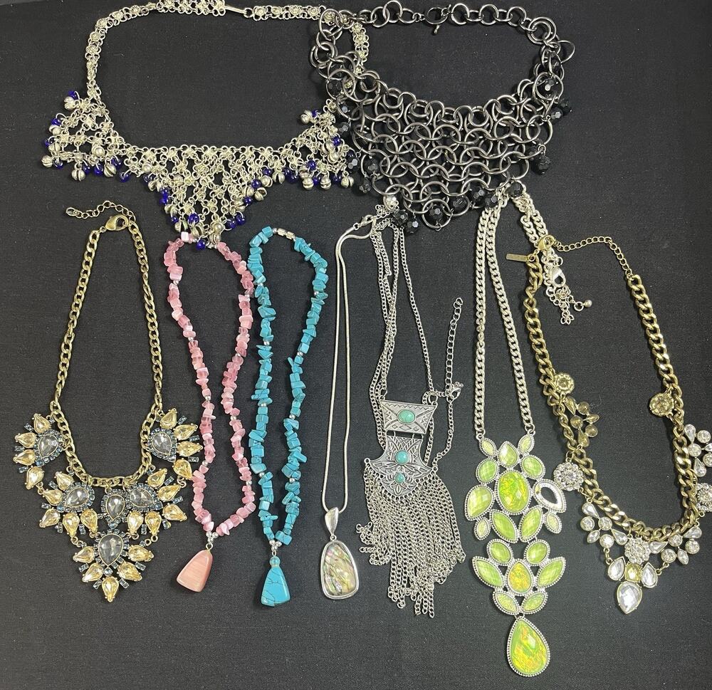Vintage Costume Jewelry Lot Statement Necklaces Rhinestone Beaded Mixed Styles